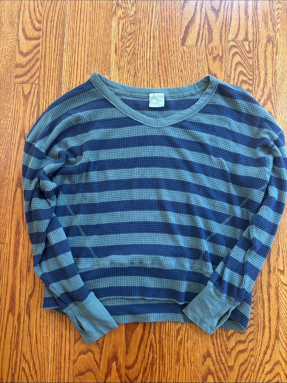 Aerie Striped Waffle Knit Long Sleeve Shirt - Blue & Green